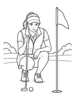 Free printable Golfer Lining Up A Putt coloring page