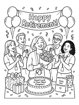 Free printable Retirement Office Party With Colleagues coloring page