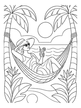 Free printable Relaxing In A Tropical Hammock coloring page