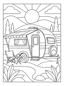 Free printable Cozy Vintage Camper In Nature coloring page