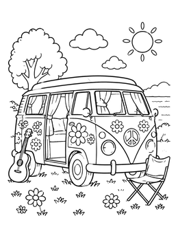 Free printable Retro Camper Van With Daisies coloring page