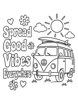 Free printable Retro Camper Van With Good Vibes coloring page
