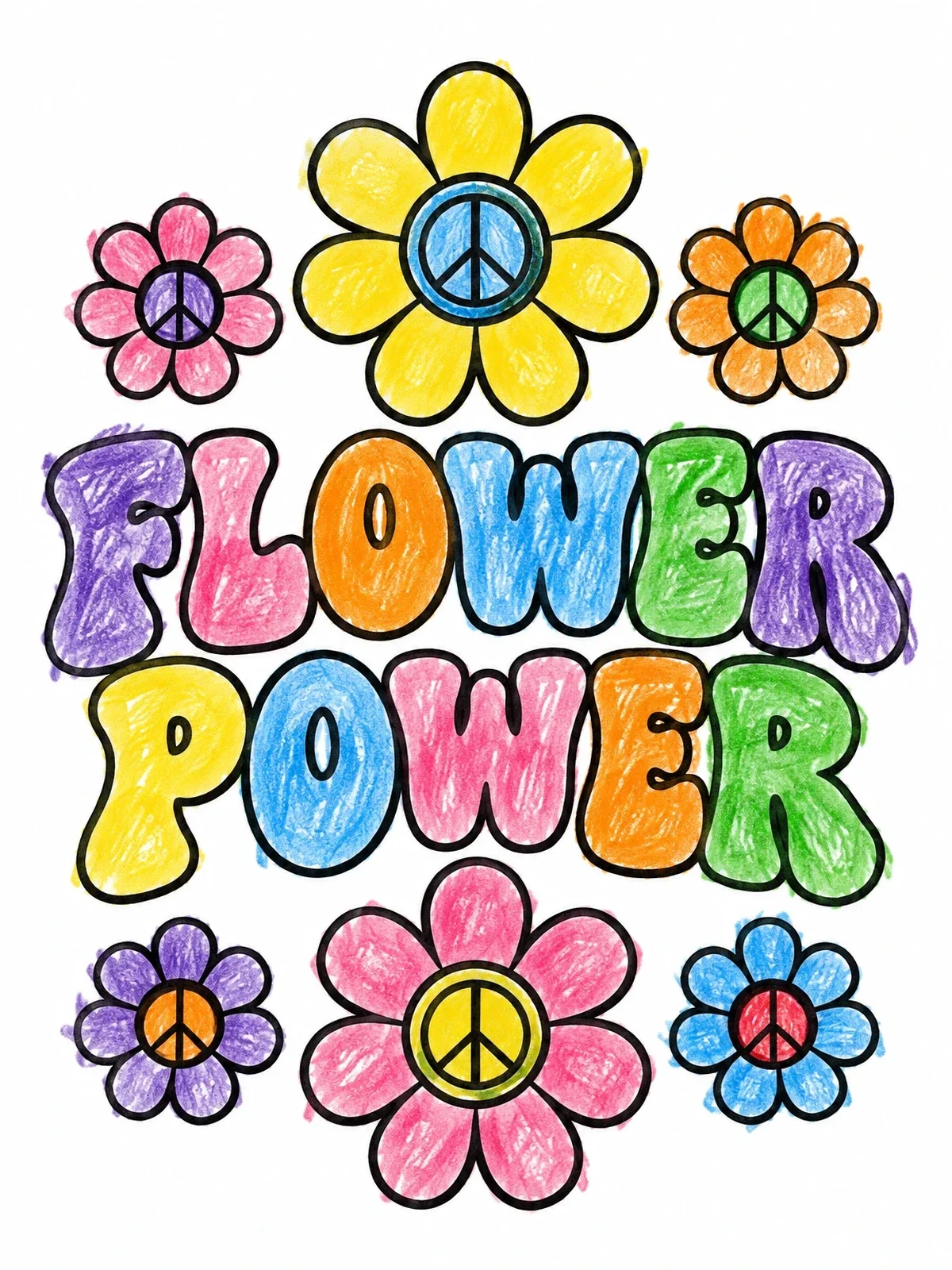 Colored example of the Retro Flower Power Daisy Design coloring page