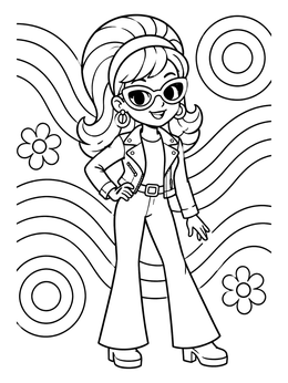 Free printable Retro Girl In Leather Jacket coloring page