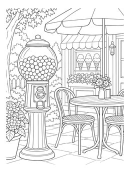 Free printable Retro Gumball Machine On Cafe Patio coloring page