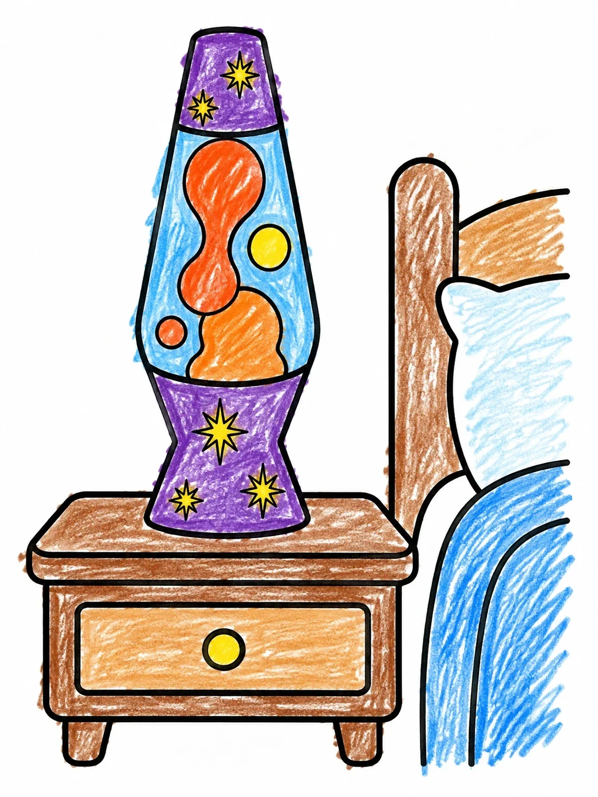Colored example of the Retro Lava Lamp By The Bed coloring page