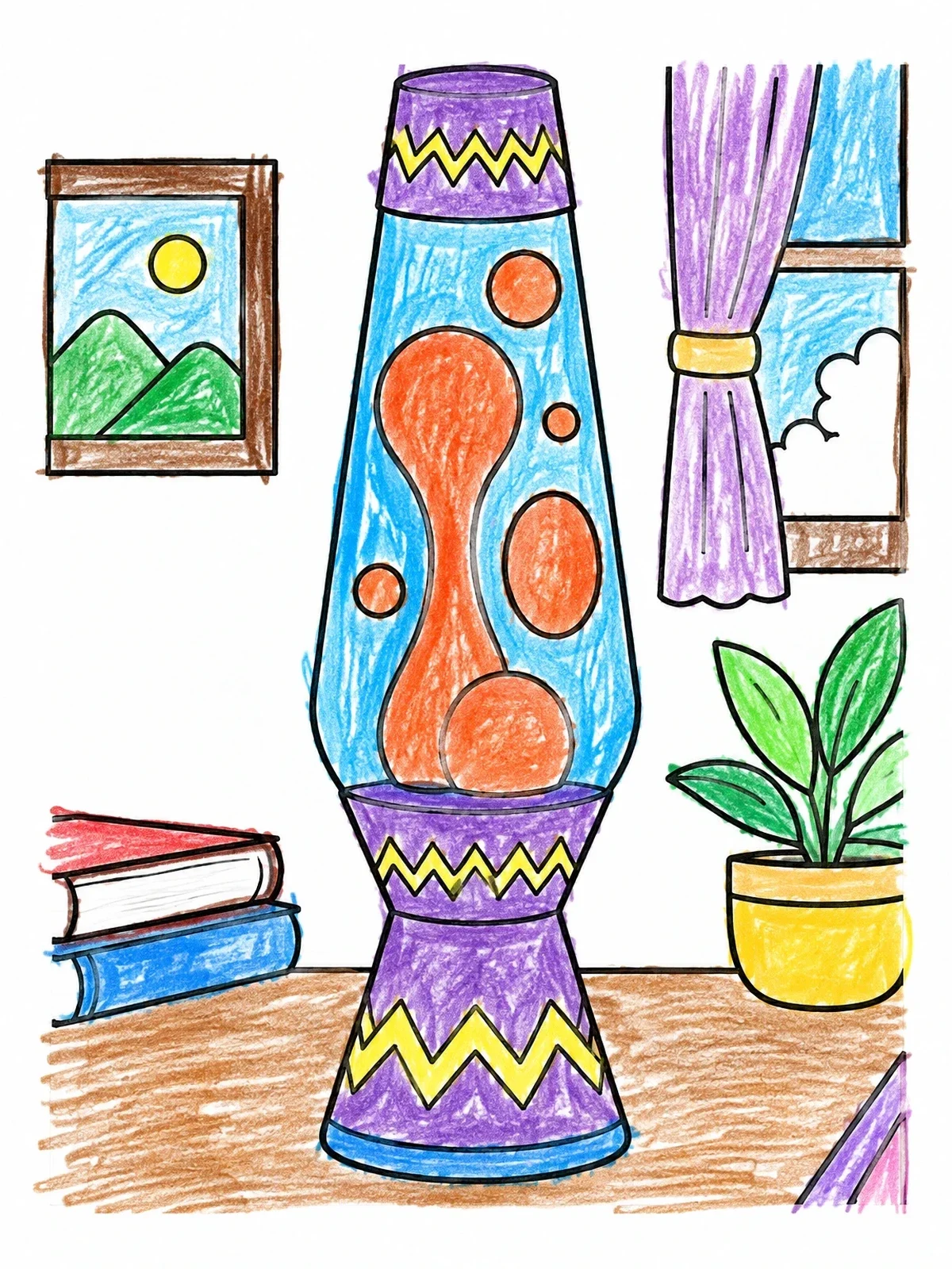 Colored example of the Retro Lava Lamp In Room coloring page