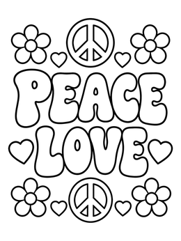 Free printable Retro Peace And Love Lettering coloring page