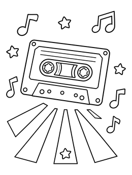 Free printable Retro Pop Art Cassette Tape coloring page