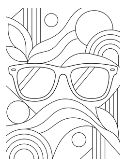 A retro sunglasses coloring page with abstract geometric shapes.