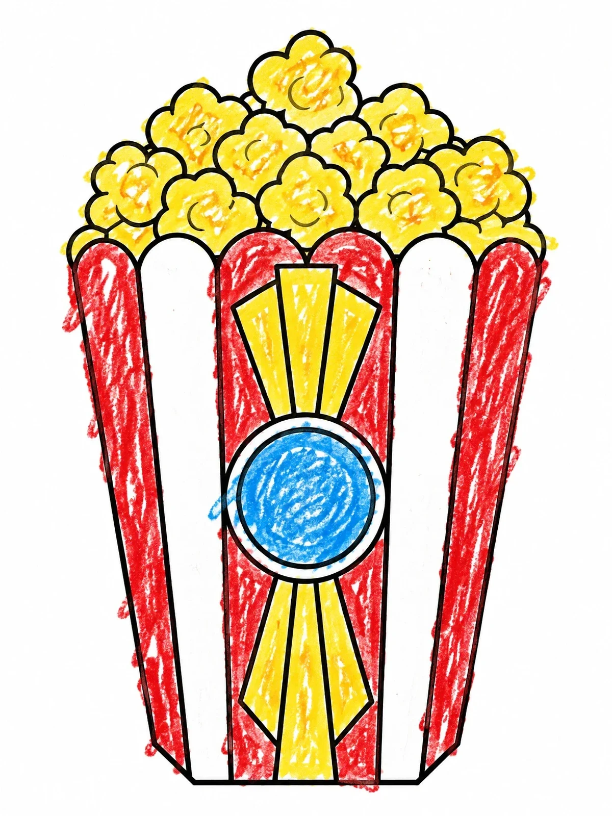 Colored example of the Retro Popcorn Bucket With Fluffy Kernels coloring page