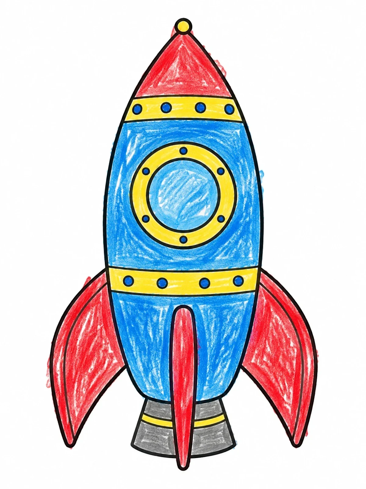 Colored example of the Retro Toy Rocket Ship coloring page