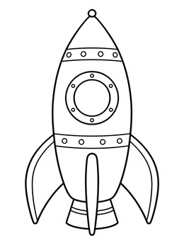 A retro toy coloring page featuring a sleek rocket ship with a round porthole window.