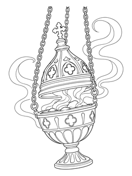 An ornate golden censer with rising smoke in this revelation coloring page.
