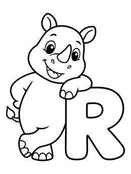 Free printable Cute Rhino Leaning On Letter R coloring page