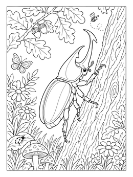 Free printable Rhinoceros Beetle On An Oak Tree coloring page