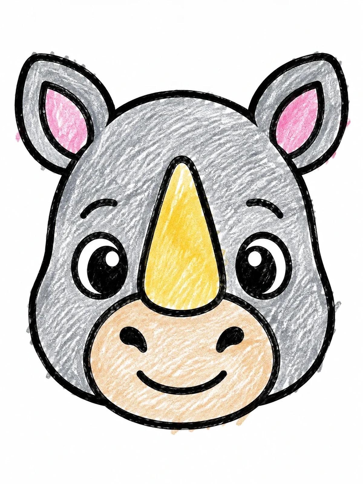 Colored example of the Cute Baby Rhino Face coloring page