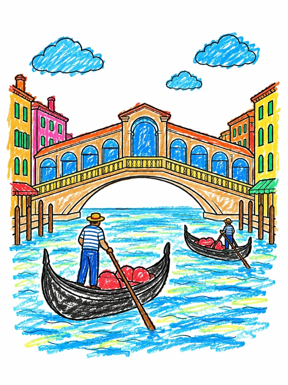 Colored example of the Gondolas By The Rialto Bridge coloring page