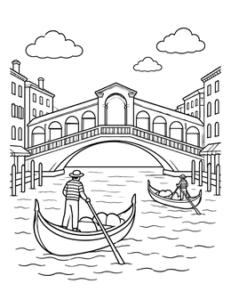 Free printable Gondolas By The Rialto Bridge coloring page
