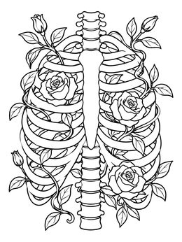 Free printable Ribcage Wrapped In Blooming Rose Vines coloring page