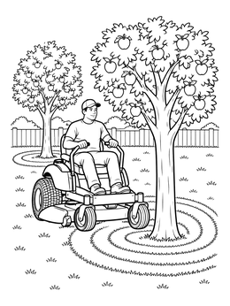 Free printable Riding Lawn Mower In The Orchard coloring page