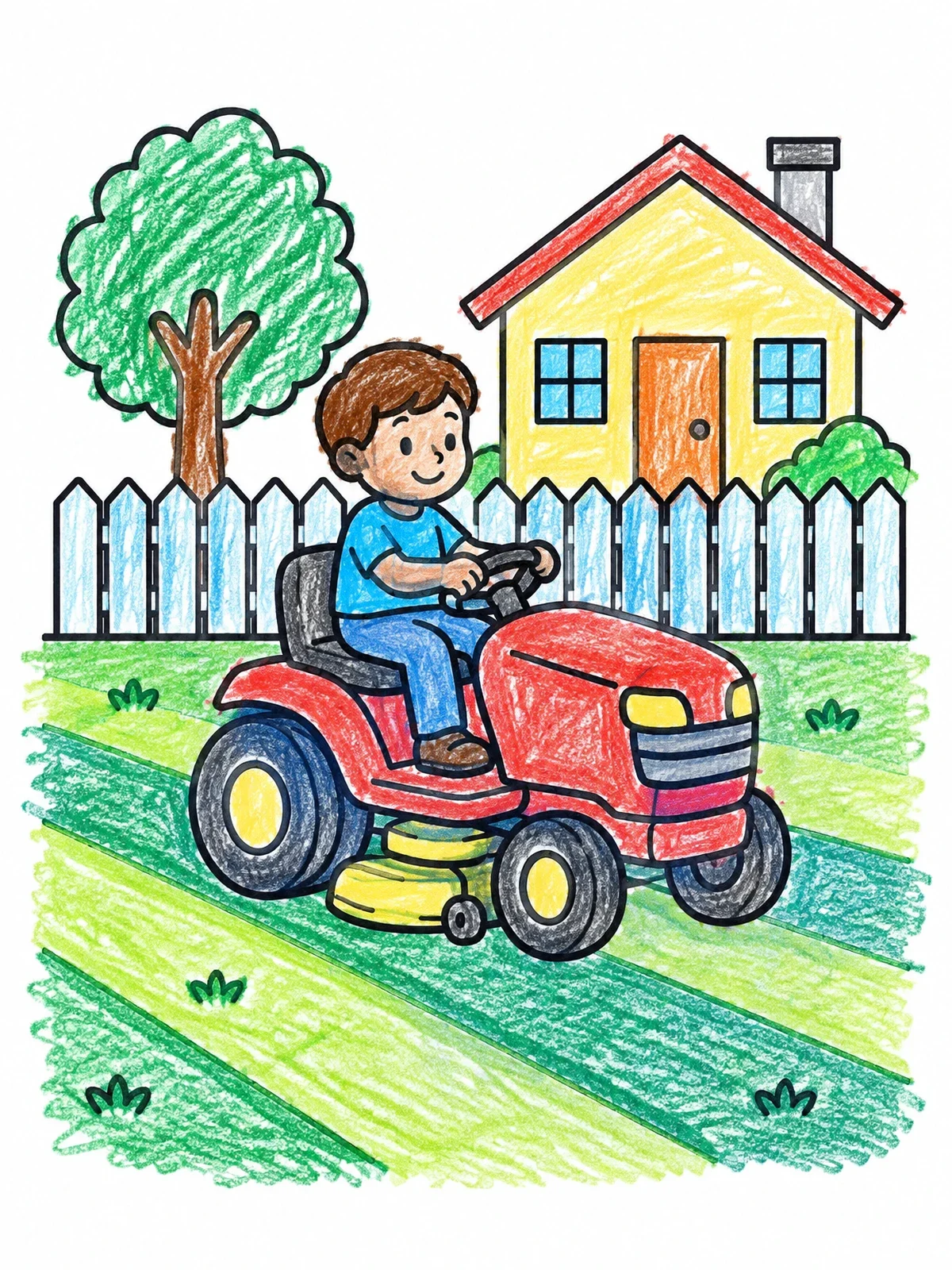 Colored example of the Riding Lawn Mower In The Yard coloring page
