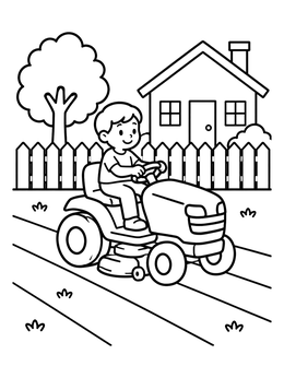 Free printable Riding Lawn Mower In The Yard coloring page