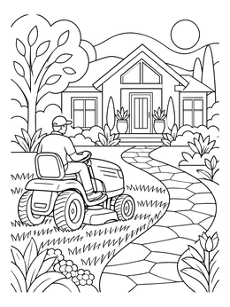 Free printable Riding Lawn Mower By Garden Path coloring page