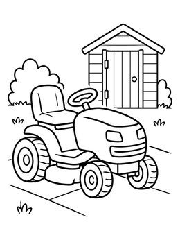 Free printable Riding Lawn Mower By The Garden Shed coloring page