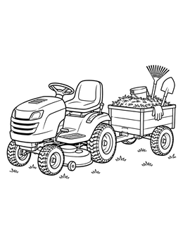 Free printable Riding Lawn Mower With Garden Trailer coloring page