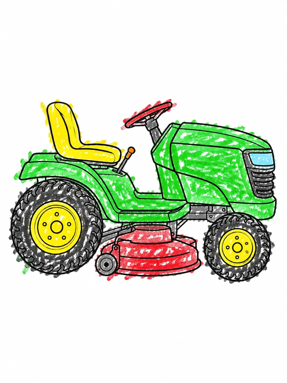 Colored example of the Riding Lawn Tractor Side View coloring page
