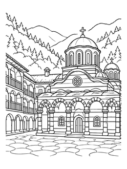 Free printable Rila Monastery In The Mountains coloring page