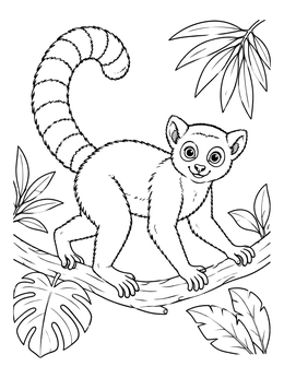 Free printable Ring Tailed Lemur On Jungle Branch coloring page