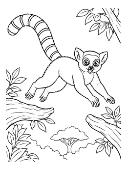 Free printable Lemur Leaping Between Jungle Branches coloring page