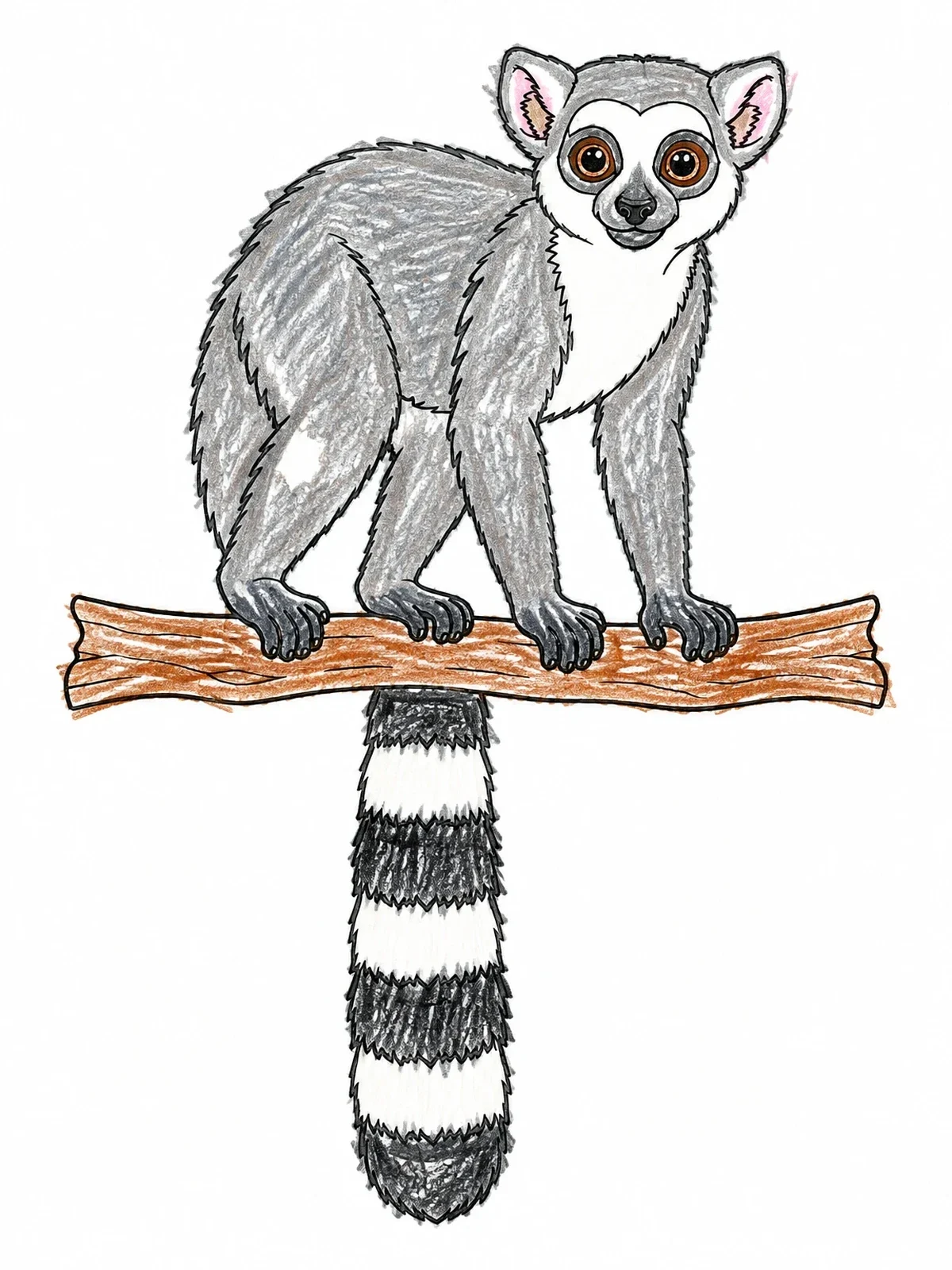 Colored example of the Ring Tailed Lemur On A Branch coloring page