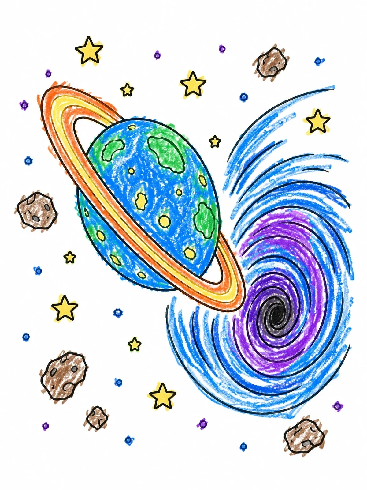 Colored example of the Ringed Planet Near Cosmic Black Hole coloring page
