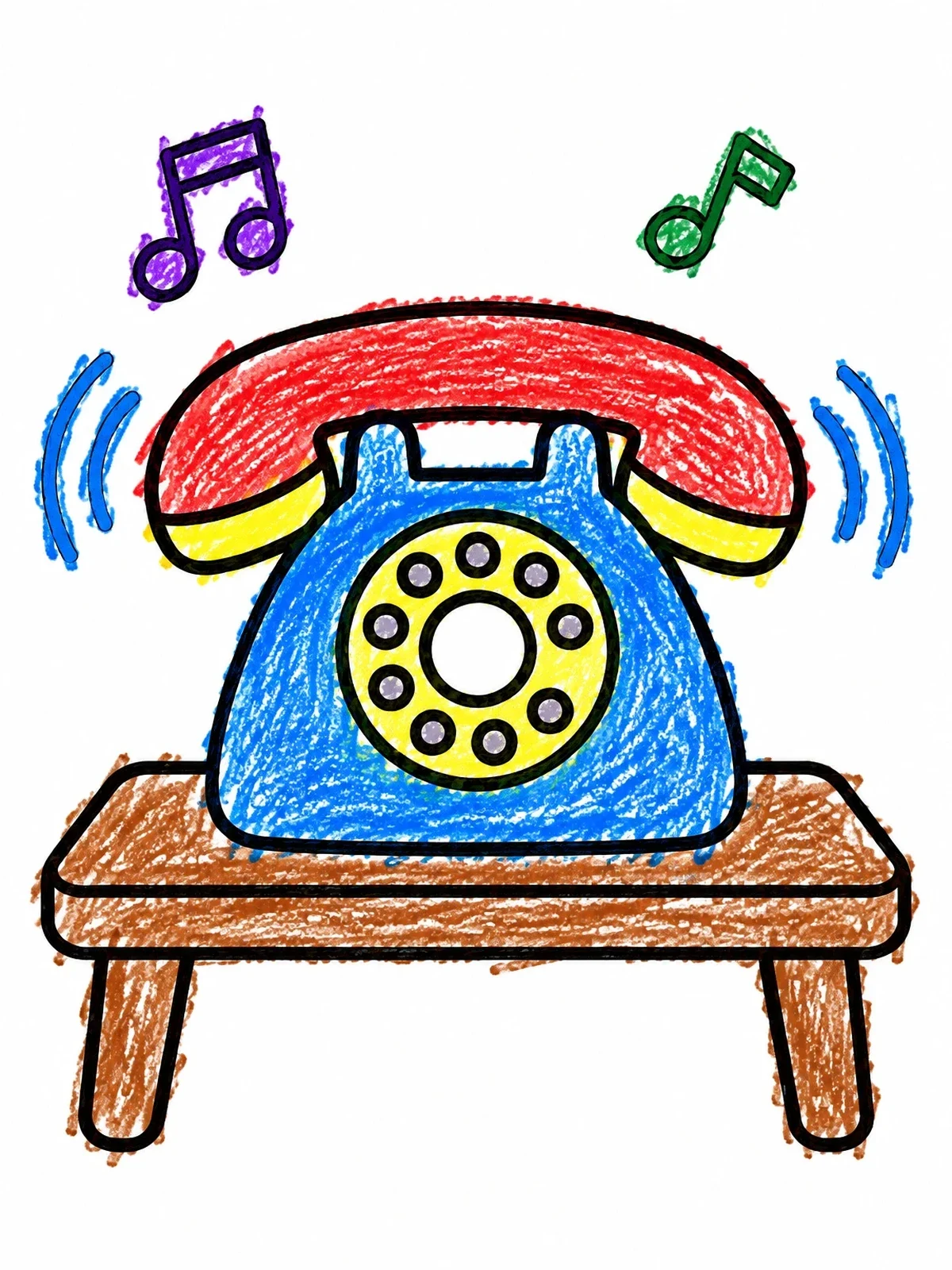 Colored example of the Ringing Rotary Phone On Table coloring page