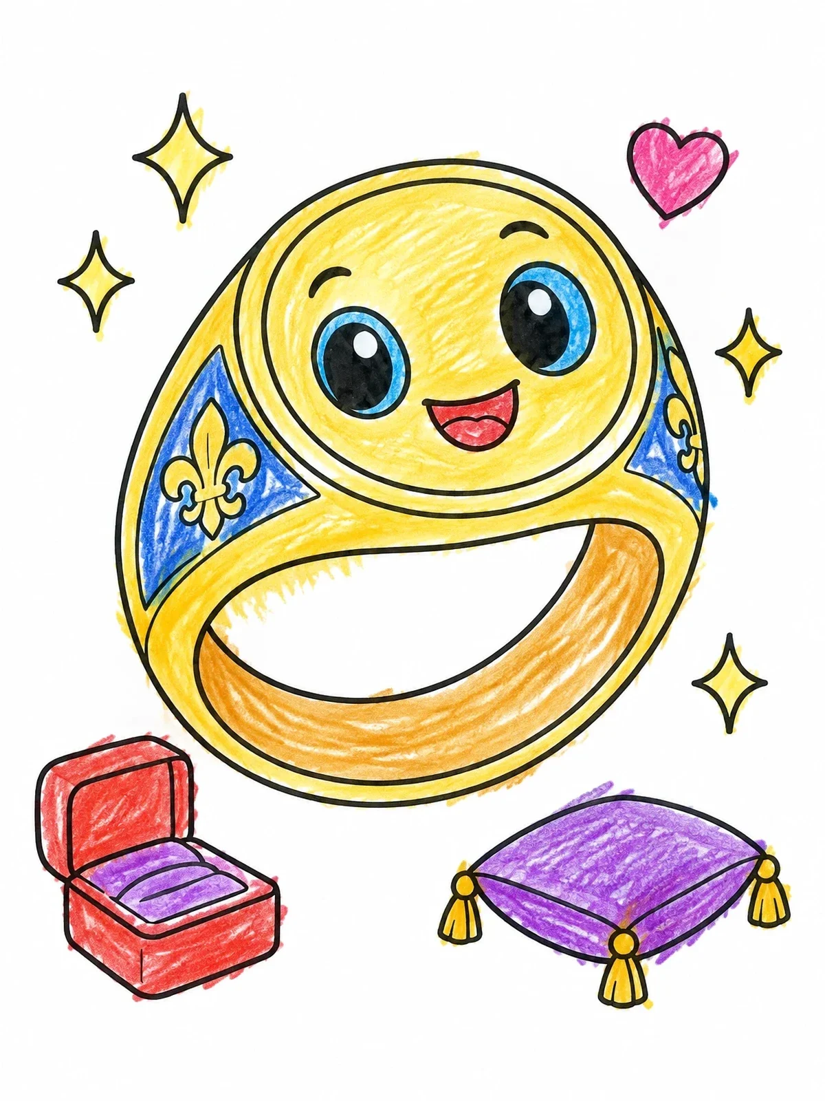 Colored example of the Cute Smiling Signet Ring coloring page