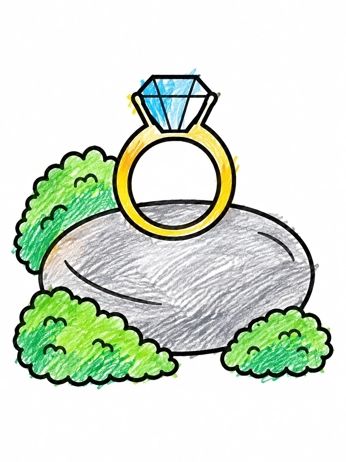 Colored example of the Diamond Ring On River Stone coloring page