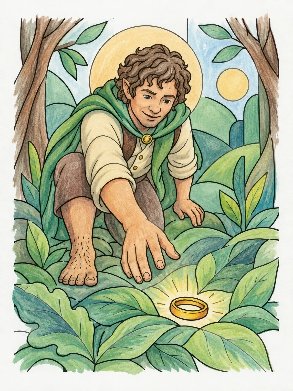 Colored example of the Halfling Finding Ring In Forest coloring page