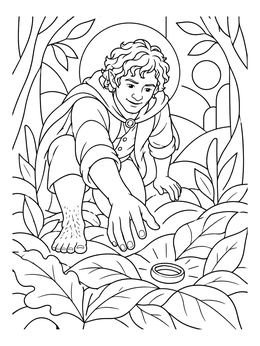 Free printable Halfling Finding Ring In Forest coloring page