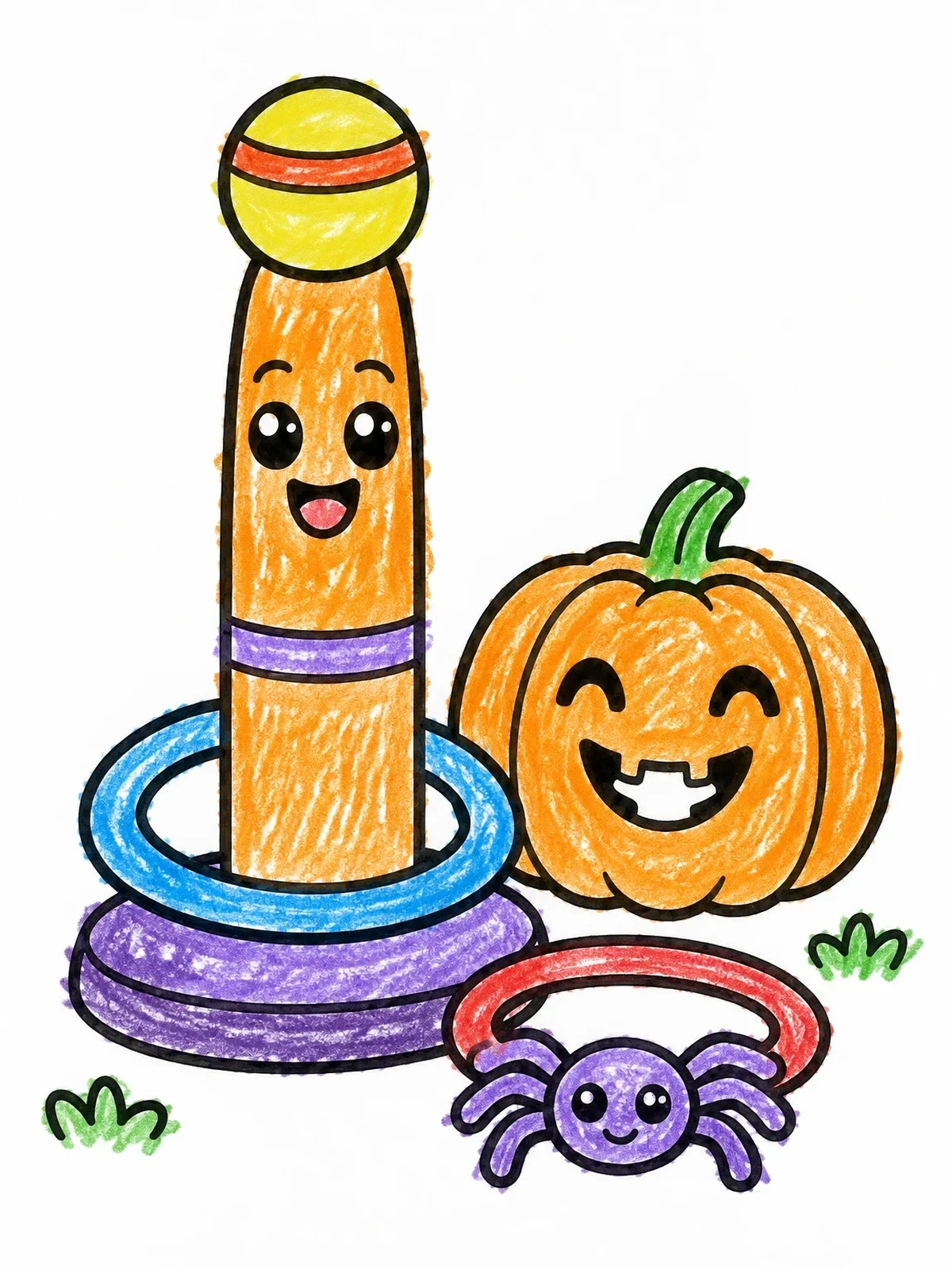 Colored example of the Halloween Spider Ring Toss Game coloring page
