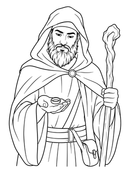 Free printable Hooded Wizard With Magic Ring coloring page
