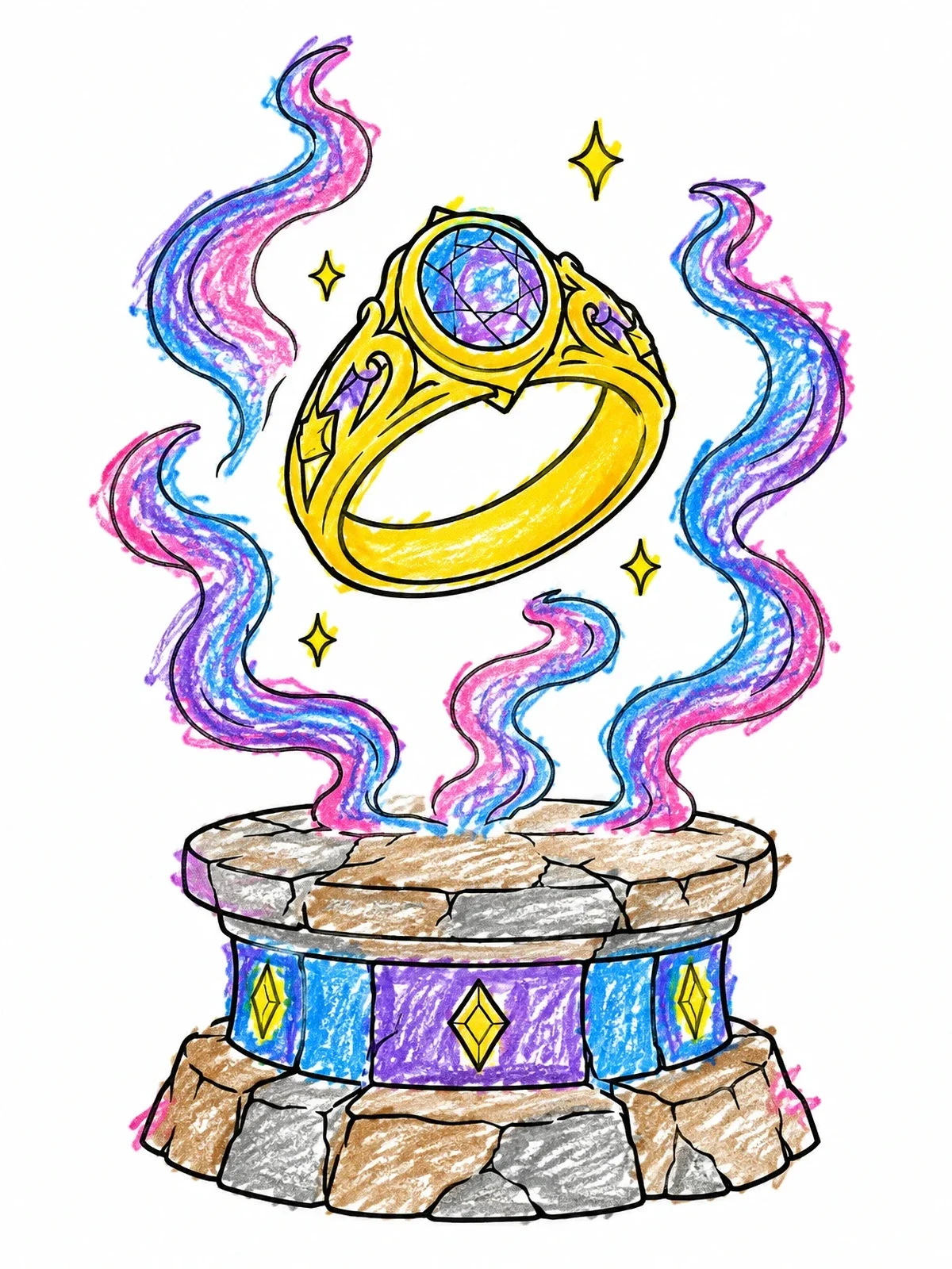 Colored example of the Magic Ring Floating Above Pedestal coloring page