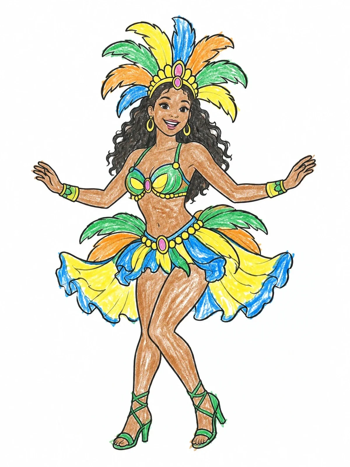 Colored example of the Rio Carnival Samba Dancer coloring page