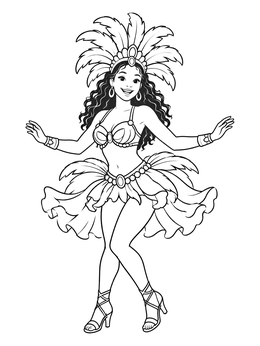 A cheerful carnival performer dances in this festive Rio coloring page.