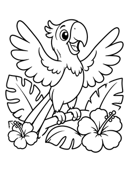 Free printable Cheerful Macaw In Tropical Jungle coloring page