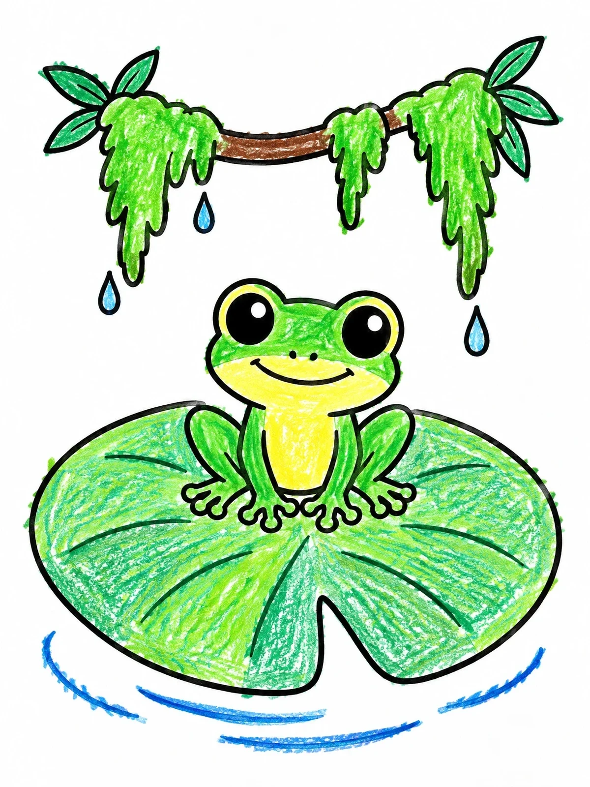 Colored example of the Cute Tree Frog On Lily Pad coloring page