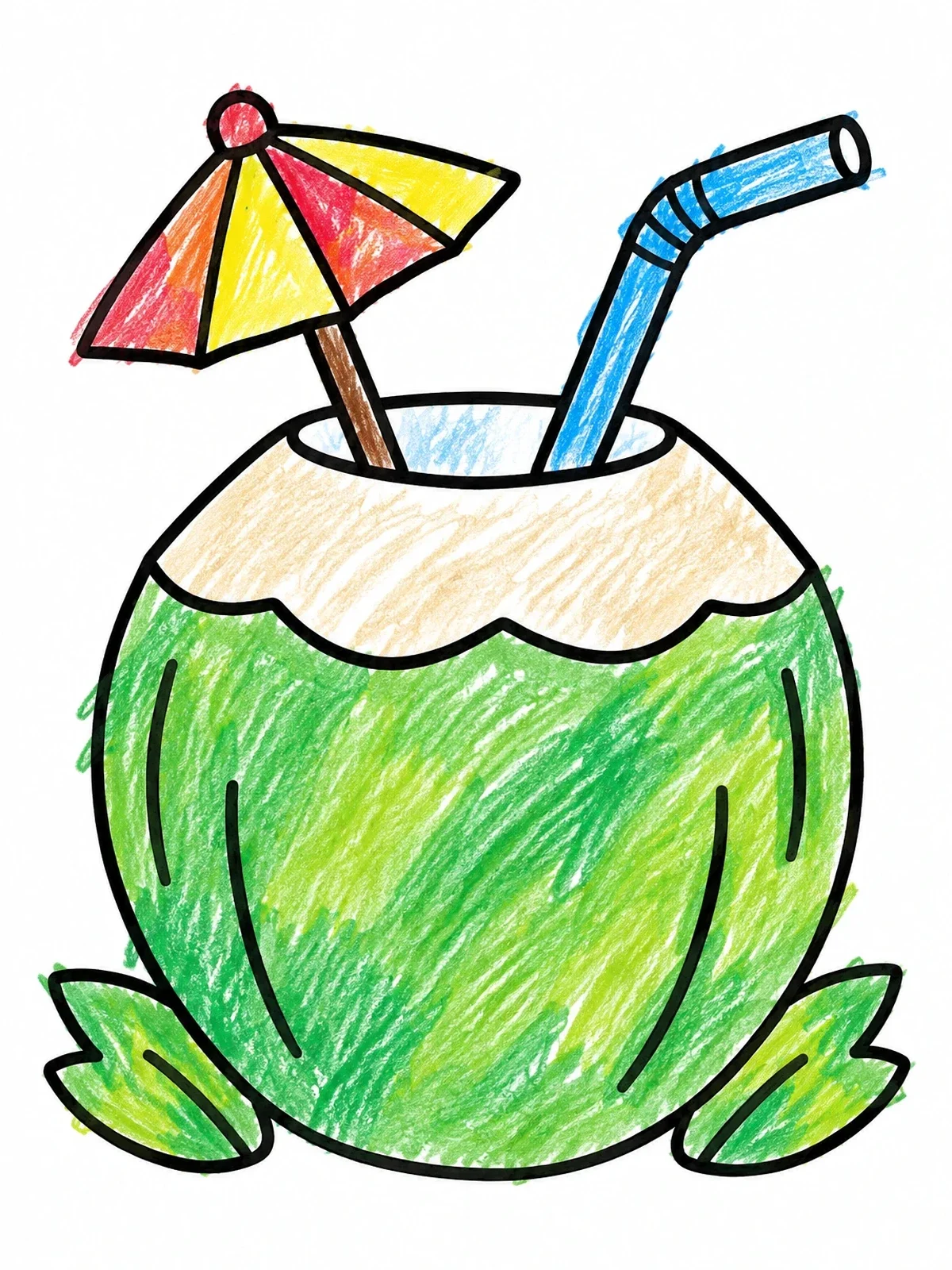 Colored example of the Fresh Coconut Beach Drink coloring page
