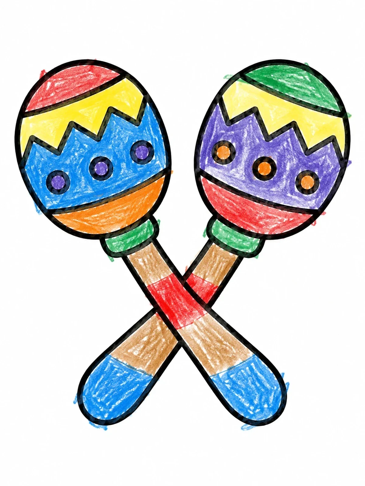 Colored example of the Pair Of Crossed Carnival Maracas coloring page